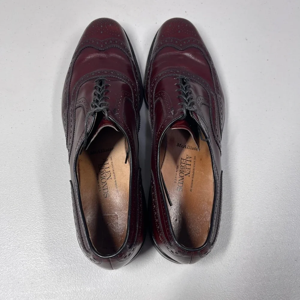 Allen Edmonds Shoes Mens Size 14B McAllister Wingtip Oxford Burgundy Leather